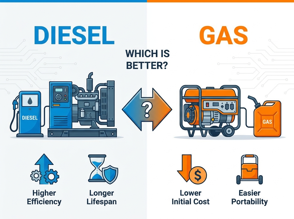 Compara&ccedil;&atilde;o de gerador a diesel e a g&aacute;s